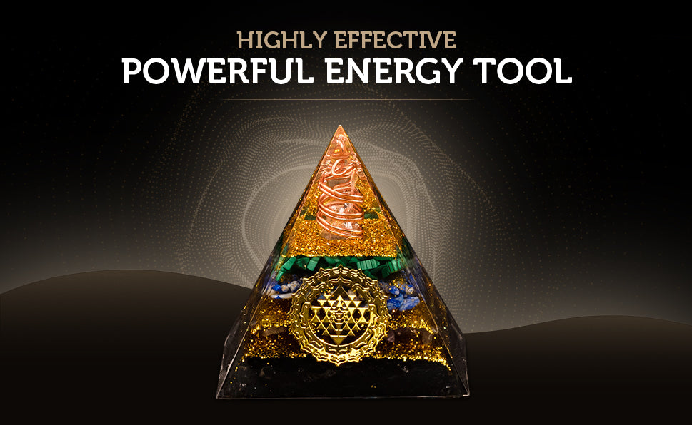 Tourmaline Orgone Pyramid Charged for Wealth, Happiness, Good Fortune, Genuine Crystals and Healing Stones, Malachite, Lapis Lazuli, Amethyst, Clear Quartz