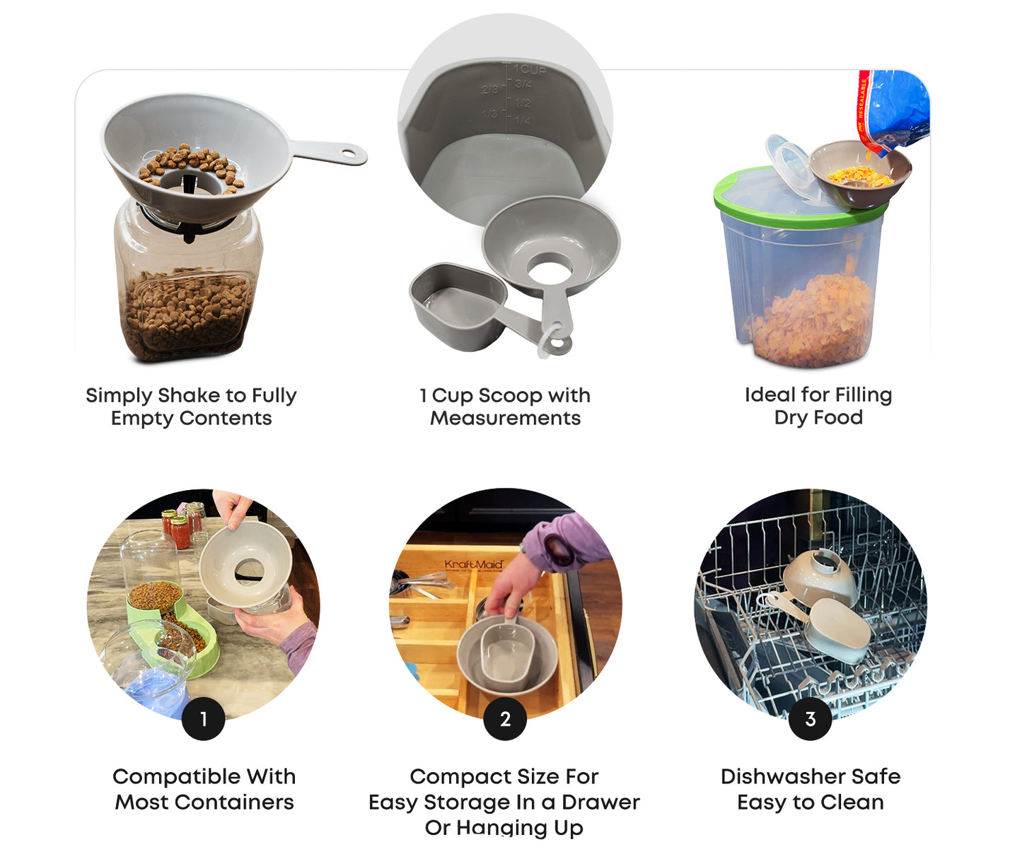 Wide Mouth Funnel with 1 Cup Measuring Scoop Set, Perfect for Use Filling Pet Food Containers and for Canning
