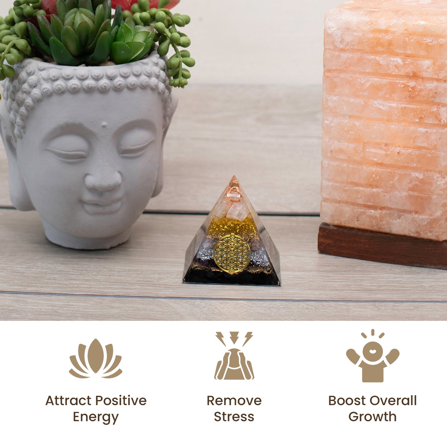 Citrine Orgone Pyramid, EMF Blocker for Healing, Meditation & Chakra Balancing with Rose Quartz, Amethyst, Shungite