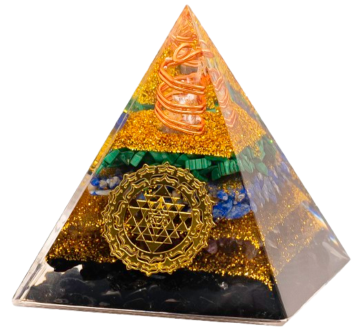 Obsidian Orgone Pyramid Charged for Wealth, Happiness, Good Fortune, Genuine Crystals and Healing Stones, Malachite, Lapis Lazuli, Amethyst